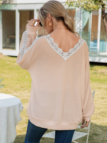 Ivy Lane Contrast Spliced Lace V-Neck Top