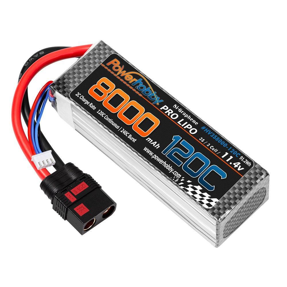 POWERHOBBY 3S 11.4V 8000MAH 120C GRAPHENE + HV LIPO BATTERY W QS8 PLUG 8AWG Wire