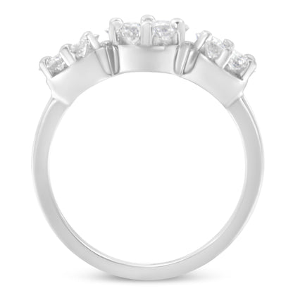 14K White Gold 1-1/4 Cttw Brilliant Cut Diamond Three Round Floral Clusters Engagement or Fashion Ring (H-I Color, SI2-I1 Clarity) by Haus of Brilliance