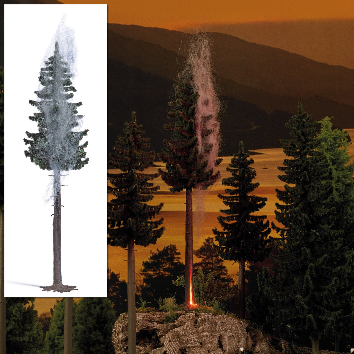 Busch 5431 HO Scale Burning Spruce Tree, Lightning-Struck, LED