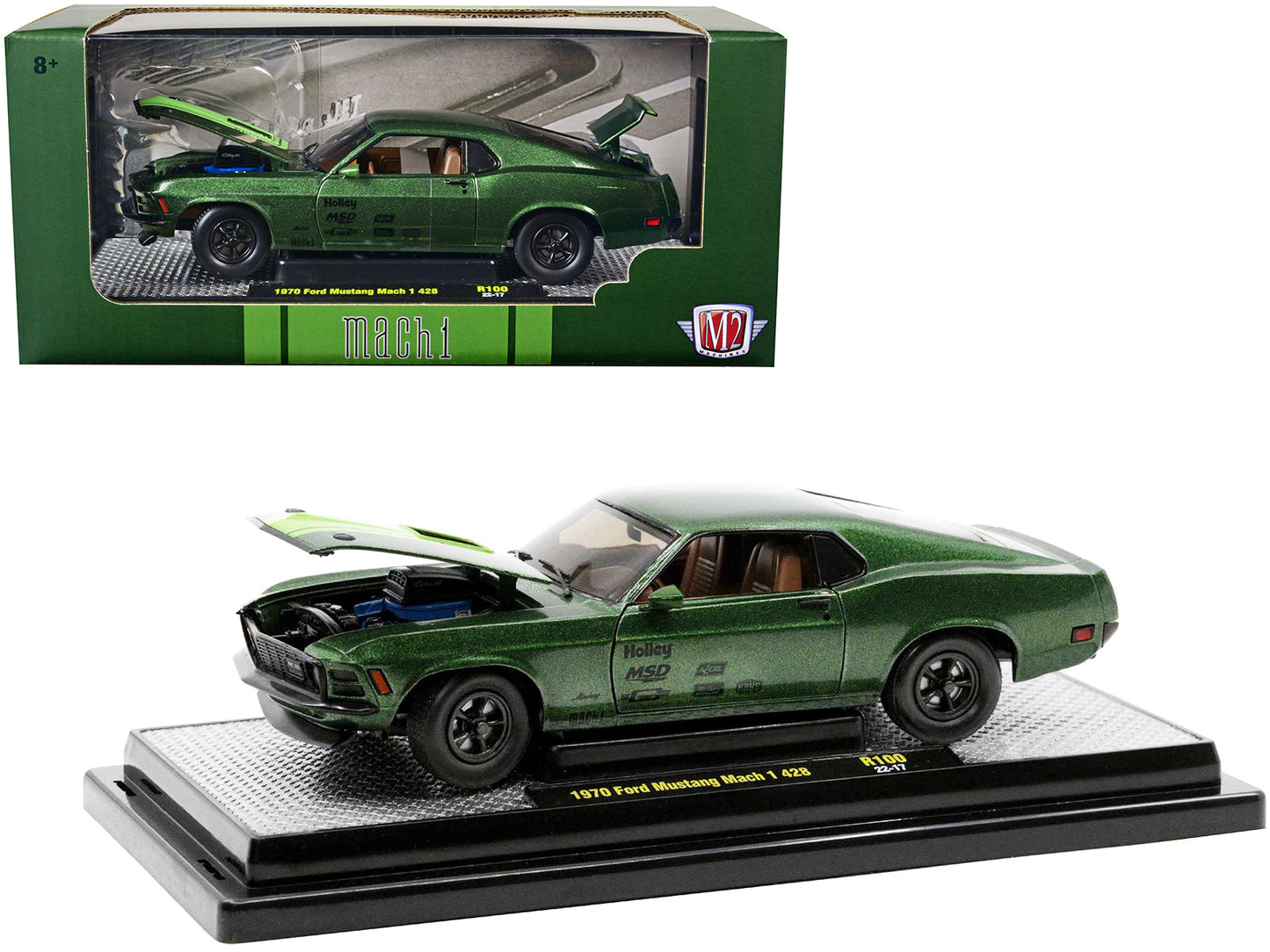 1970 Ford Mustang Mach 1 428 Green Metallic with Light Green Hood Limited Edition to 6550 pieces Worldwide 1/24 Diecast Model Cars by M2 Machines  free shipping USA