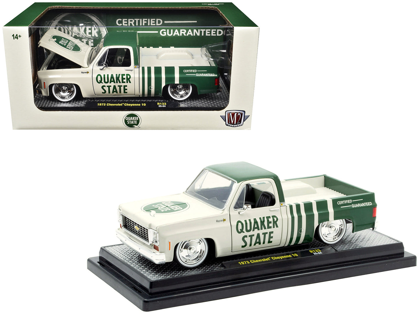 1973 Chevrolet Cheyenne 10 Pickup Truck "Quaker State" Beige and Green Limited Edition to 9600 pieces Worldwide 1/24 Diecast Model Car by M2 Machines  free shipping USA