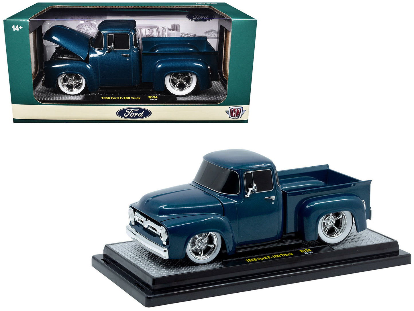 1956 Ford F-100 Pickup Truck Blue Metallic Limited Edition to 6650 pieces Worldwide 1/24 Diecast Model Car by M2 Machines  free shipping USA