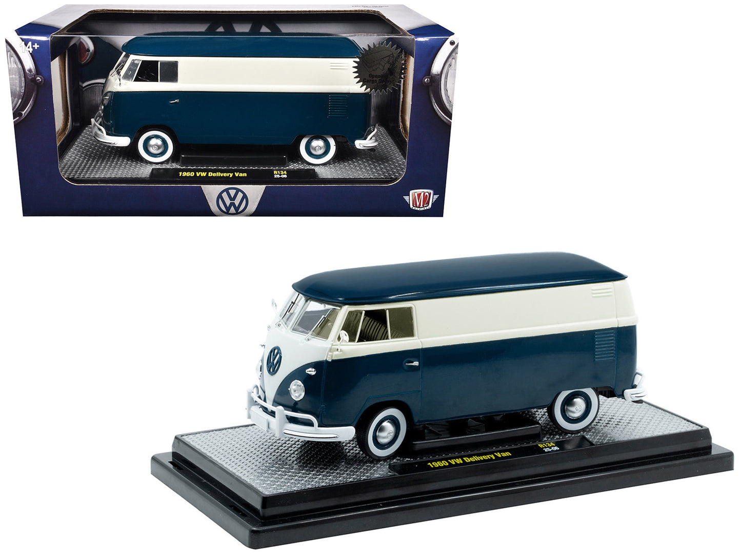 1960 Volkswagen Delivery Van Blue and White Limited Edition to 6650 pieces Worldwide 1/24 Diecast Model Car by M2 Machines  free shipping USA