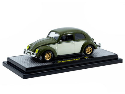 1952 Volkswagen Beetle Deluxe Model Dark Green with Beige Sides Limited Edition to 5250 pieces Worldwide 1/24 Diecast Model Car by M2 Machines