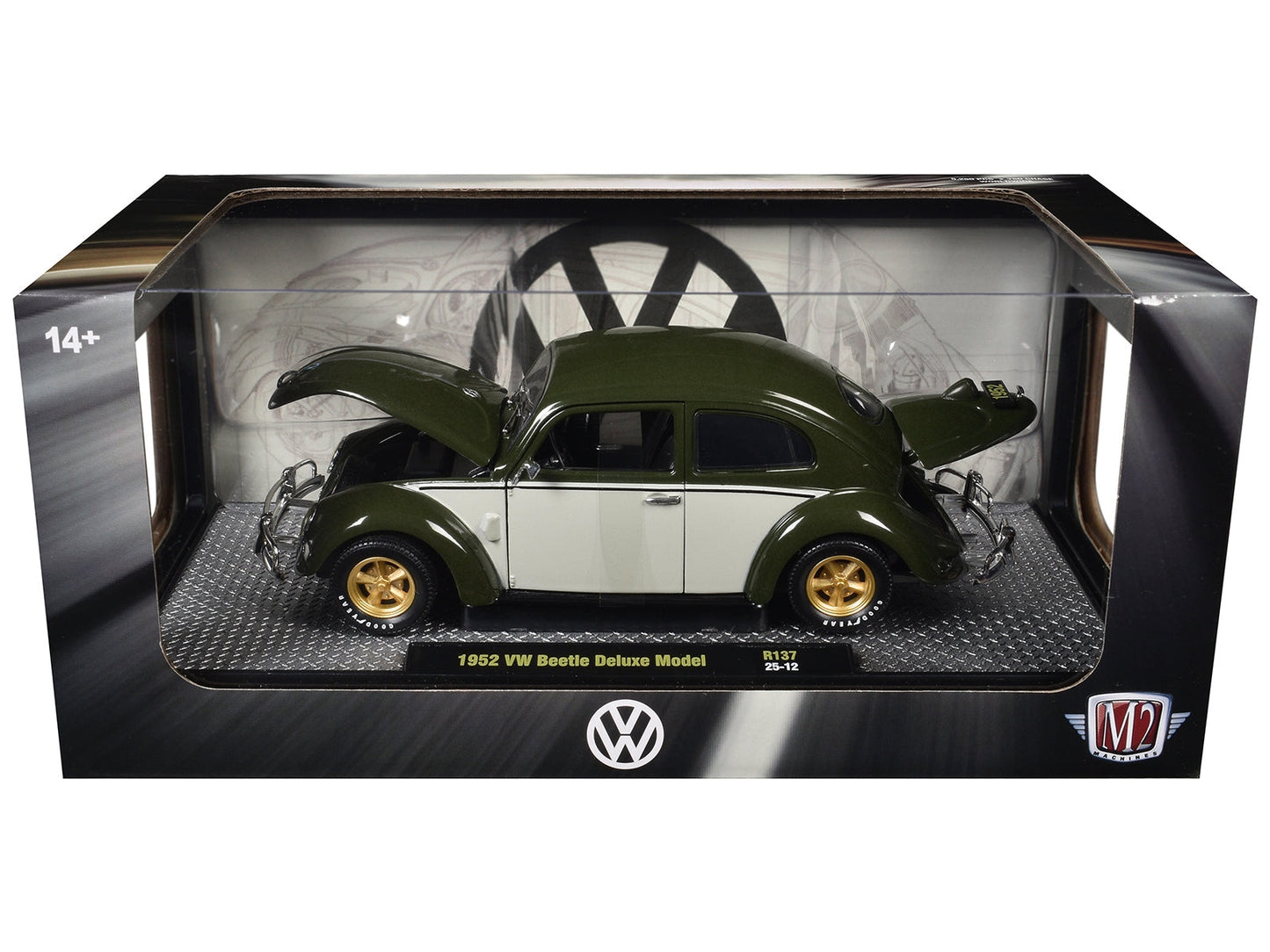 1952 Volkswagen Beetle Deluxe Model Dark Green with Beige Sides Limited Edition to 5250 pieces Worldwide 1/24 Diecast Model Car by M2 Machines