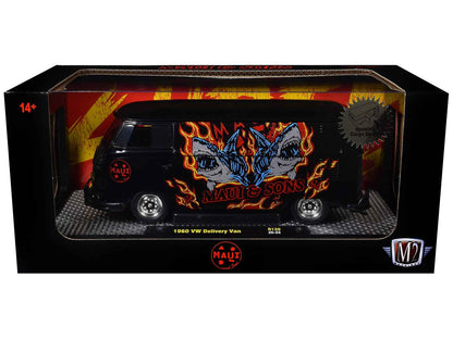 1960 Volkswagen Delivery Van "Maui & Sons" Black with Graphics Limited Edition to 4050 pieces Worldwide 1/24 Diecast Model Car by M2 Machines