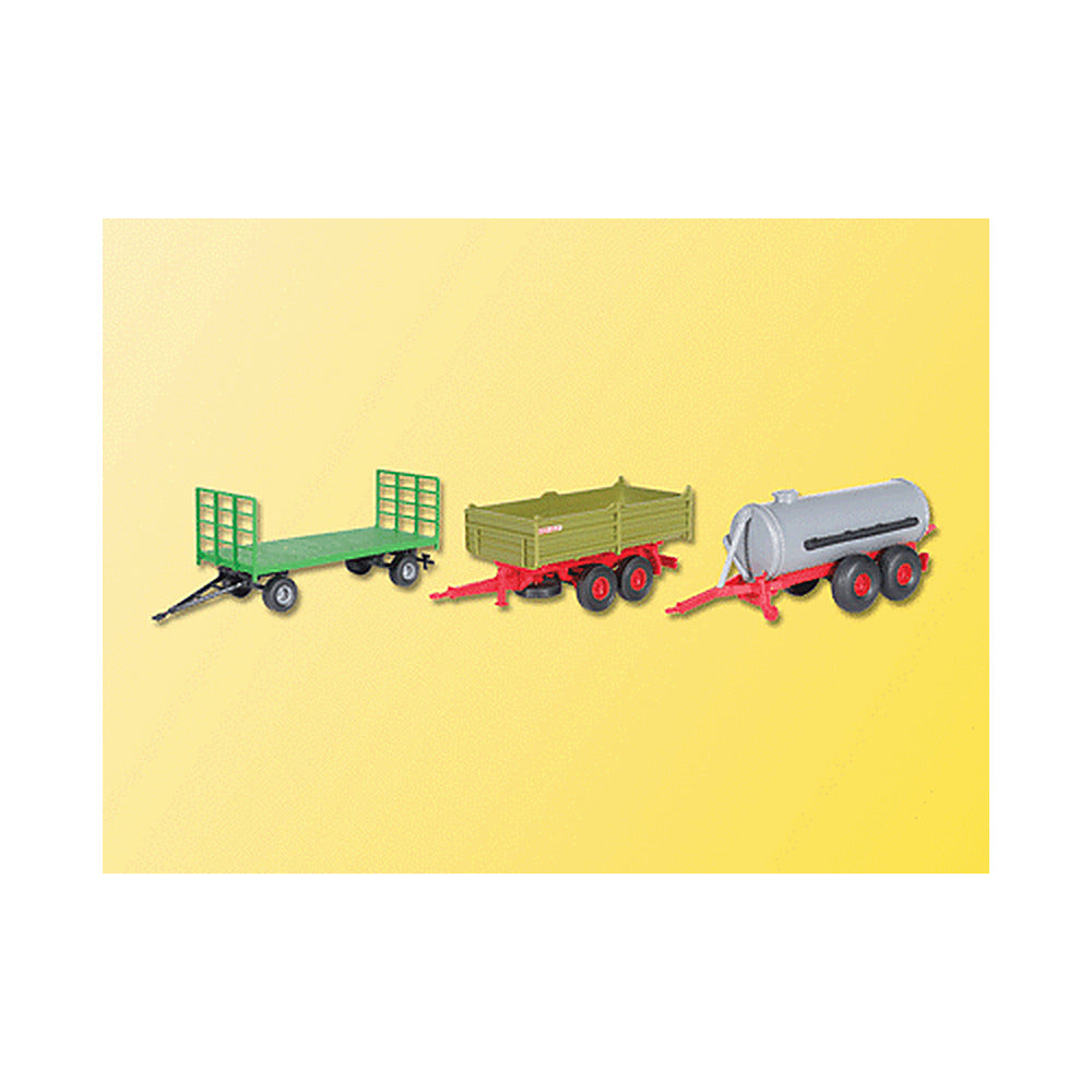 Kibri 10908 HO Scale Farm Machinery -- Wagon Set-Hay Bale Wagon, Dump Wagon & Liquid Manure Tank