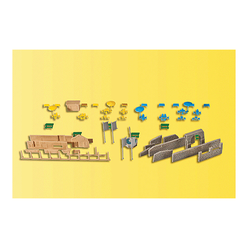 Kibri 36694 Z Scale Fountain & Park Accessories Set (Benches, Tables, Wall)