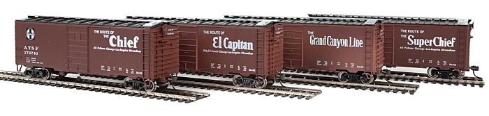 Walthers Mainline 51402 HO Scale 40' Pullman-Standard PS-1 Santa Fe Slogan Boxcar 4-Pack - Ready to Run -- Set #3 - #276690, #276620, #276740, #276560