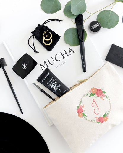 Personalized Color Monogram Floral Cosmetic Bag and Travel Make Up Pouch by The Cotton & Canvas Co.