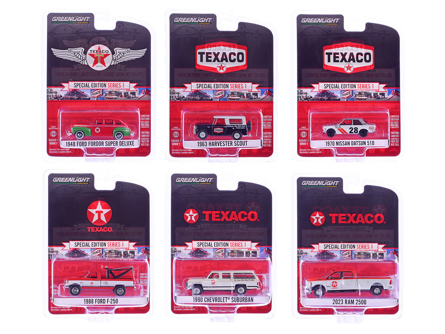 "Texaco Special Edition" Series 1 Set of 6 pieces 1/64 Diecast Model Cars by Greenlight  free shipping USA
