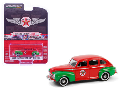 1948 Ford Fordor Super Deluxe "Texaco" Red with Green Fenders "Texaco Special Edition" Series 1 1/64 Diecast Model Car by Greenlight  free shipping USA