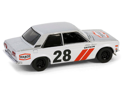 1970 Nissan Datsun 510 #28 "Texaco" Silver Metallic and White with Red Stripes "Texaco Special Edition" Series 1 1/64 Diecast Model Car by Greenlight