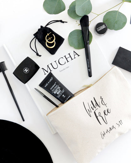 Wild and Free, Ephesians 3:12 Cotton Canvas Cosmetic Bag by The Cotton & Canvas Co.