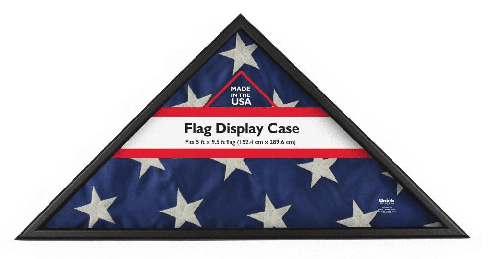 Memorial Flag Case, Black Wood, Made in USA, Holds 5'H x 9.5'W Folded Flag