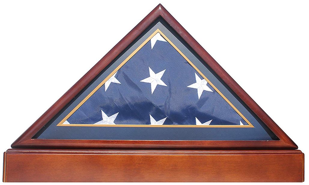 BURIAL/Funeral Military Shadow Box with Pedestal Stand (with blue mat)