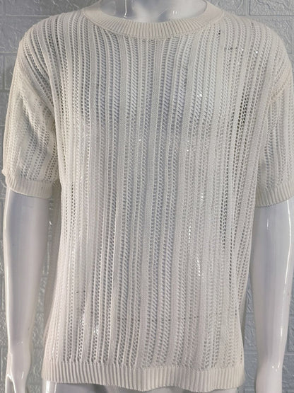Men's Openwork Round Neck Knit T-Shirt
