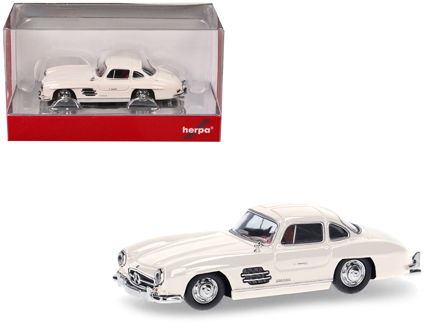 Mercedes-Benz 300 SL Gullwing White with Red Interior 1/87 (HO) Plastic Model Car by Promotex  free shipping USA