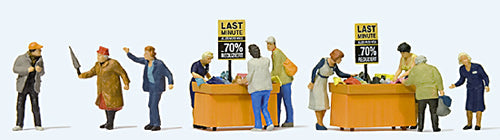 Preiser 10647 HO Scale Bargain Bin Shoppers 10 Shoppers & Bins