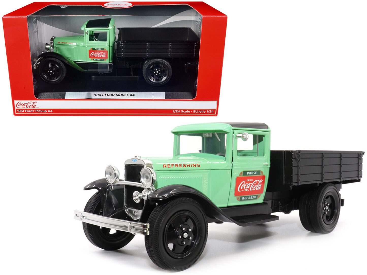 1931 Ford Model AA Pickup Truck Light Green and Black "Pause. Refresh. Drink Coca-Cola" 1/24 Diecast Model Car by Motor City Classics  free shipping USA