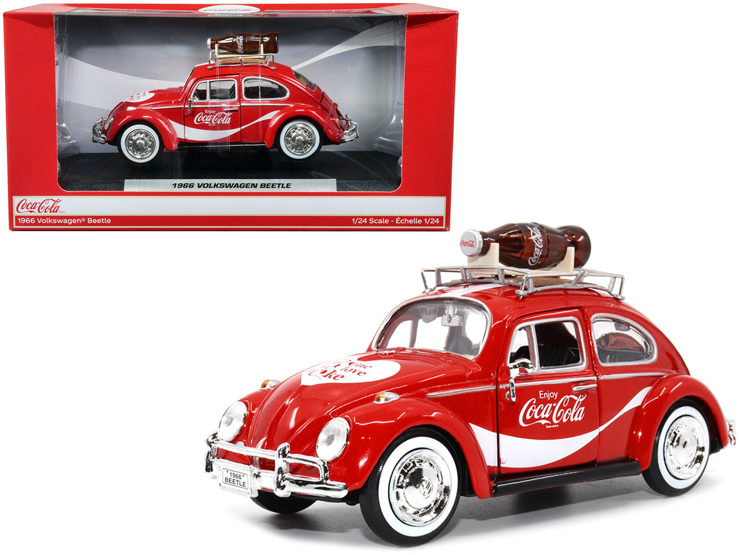 1966 Volkswagen Beetle Red "Enjoy Coca-Cola" with Roof Rack and Accessories 1/24 Diecast Model Car by Motor City Classics  free shipping USA