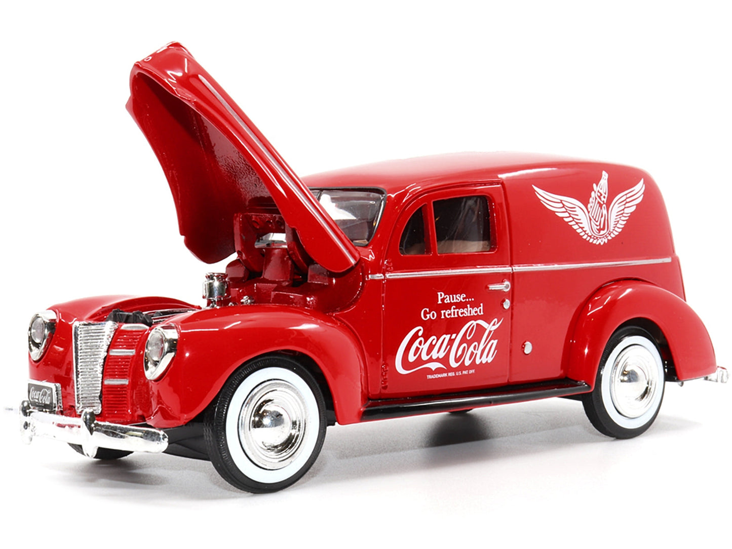 1940 Ford Sedan Cargo Van Red "Pause... Go Refreshed Coca-Cola" with Vending Machine Accessory 1/24 Diecast Model Car by Motor City Classics