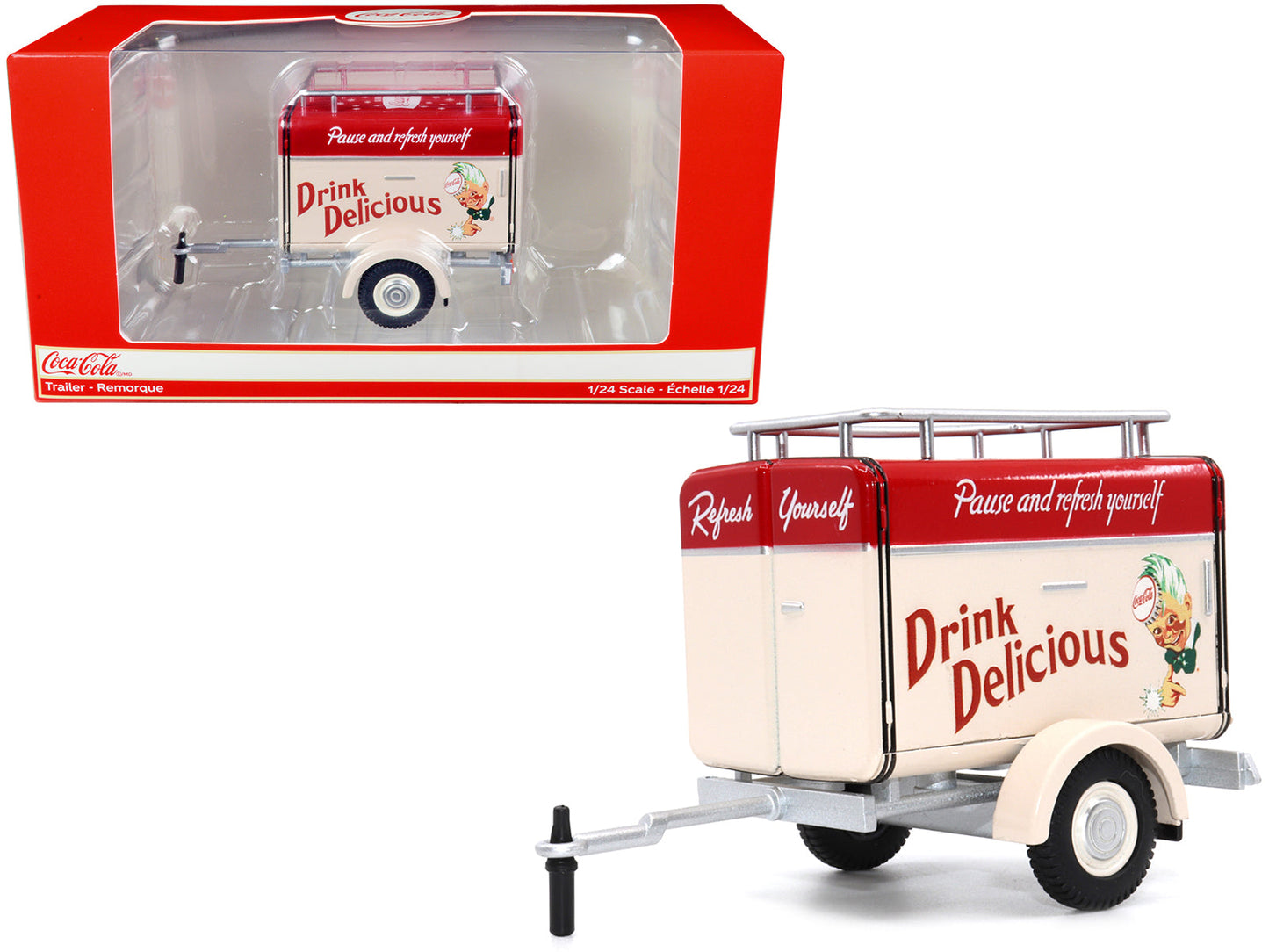 Travel Trailer Cream with Red Top "Pause and Refresh Yourself Drink Delicious Coca-Cola" 1/24 Diecast Model Car by Motor City Classics  free shipping USA