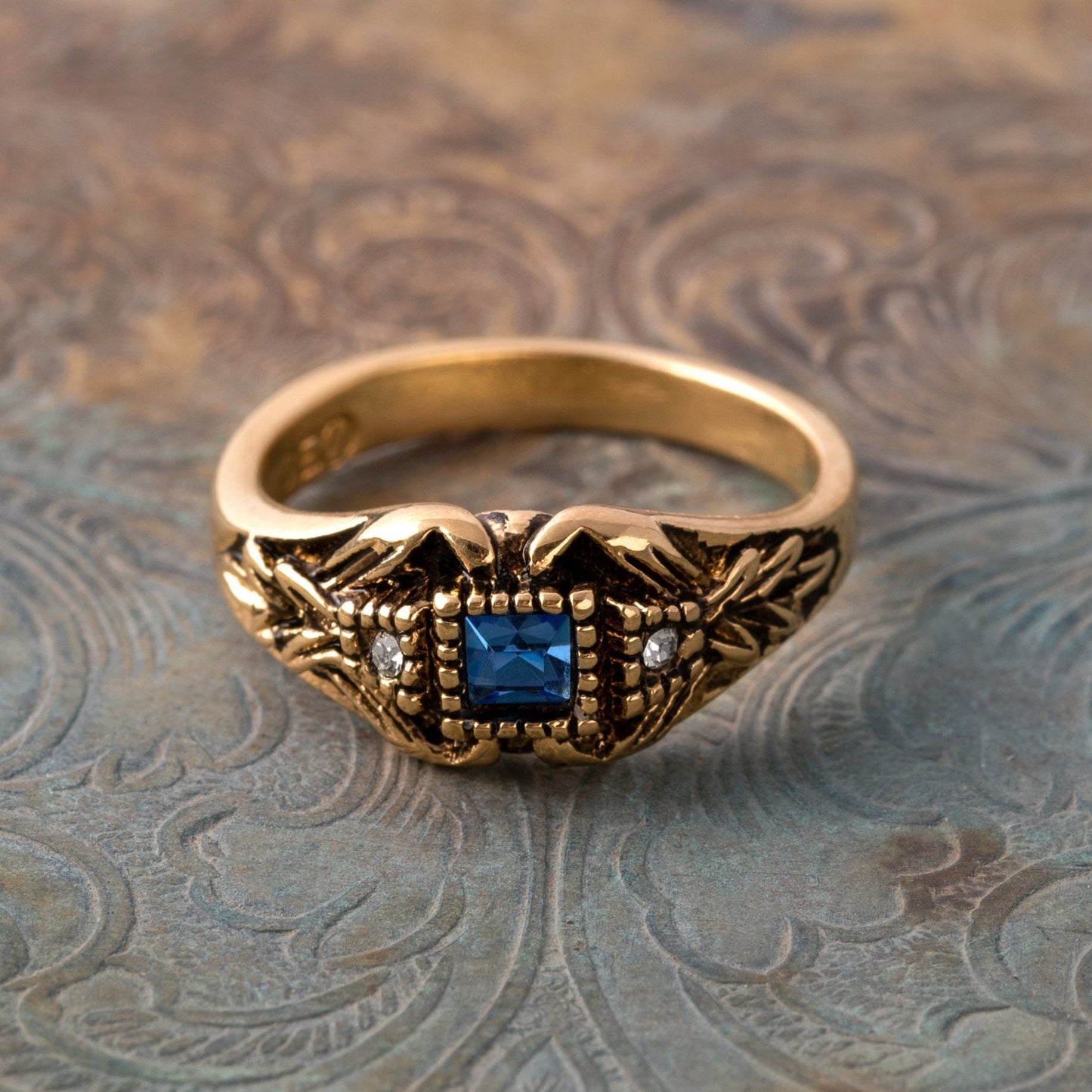 Vintage 1980's Ring Austrian Crystal 18k Antique YellwoWhite Gold Electroplated Made in the USA by PVD Vintage Jewelry