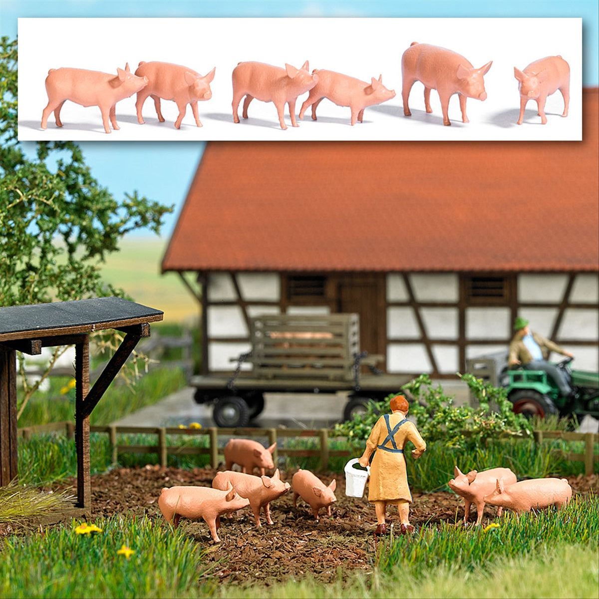 Busch 1172 HO Scale Hogs/Pigs Figures, 6-Pack