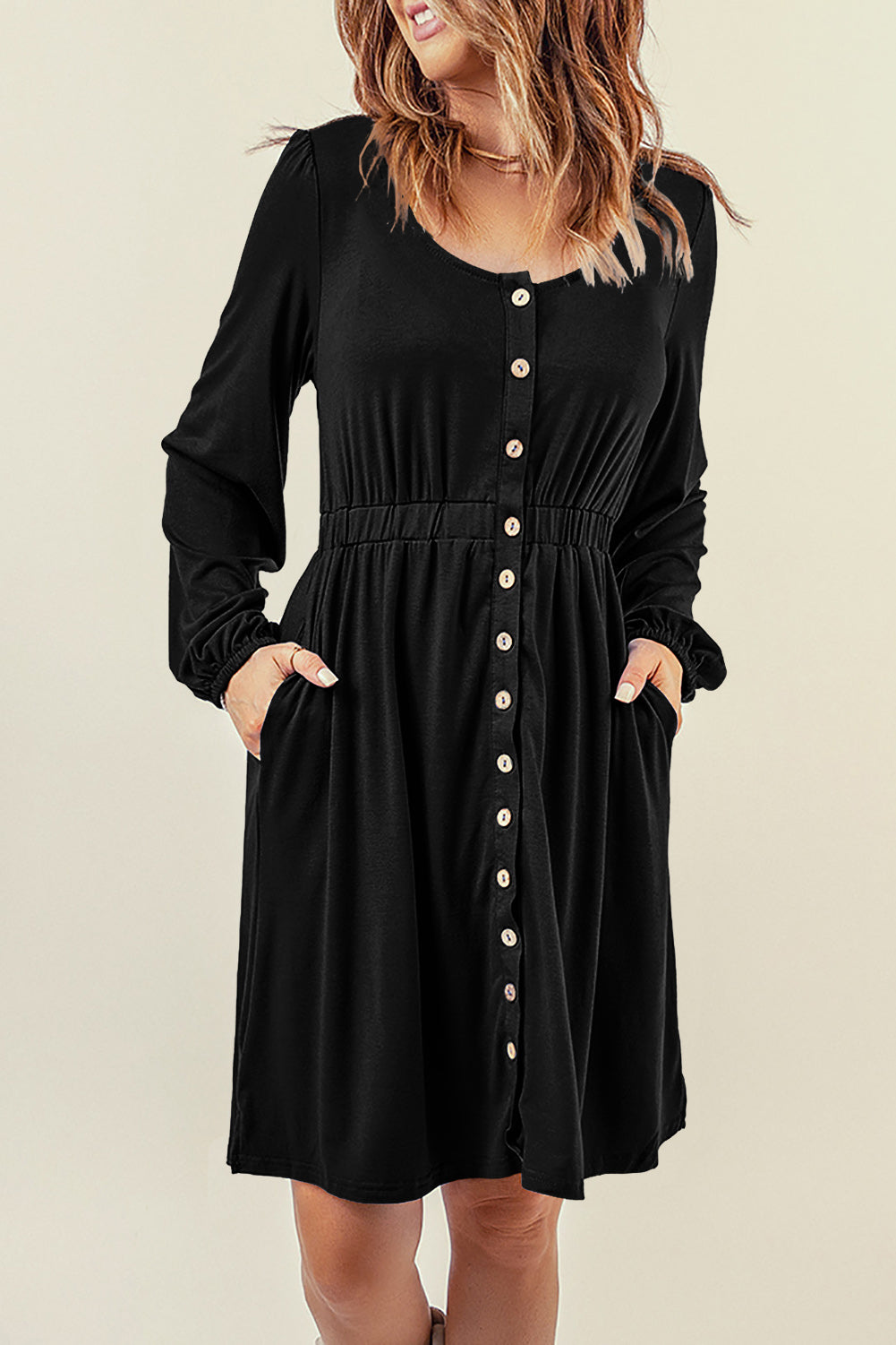 Julianna Button Up High Waist Long Sleeve Dress by Poppy Lee Lane