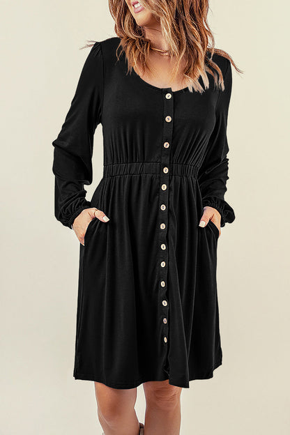 Julianna Button Up High Waist Long Sleeve Dress by Poppy Lee Lane