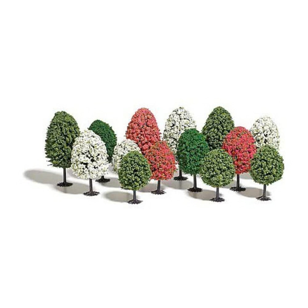 Busch 9762 All Scale Blooming Trees -- 2-3/4 to 4-1/8" 7 to 10.5cm Tall pkg(14)