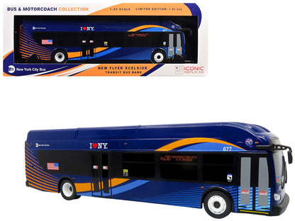 New Flyer Xcelsior Transit Bus Bank "MTA New York City" Blue with Graphics "The Bus & Motorcoach Collection" Limited Edition to 504 Pieces Worldwide 1/43 Model by Iconic Replicas