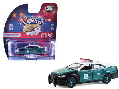 2014 Ford Taurus "New York Police Department (NYPD) Vintage Tribute Livery" Green and Black with White Top "Hot Pursuit" Series 47 1/64 Diecast Model Car by Greenlight  free shipping USA