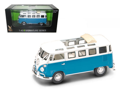 1962 Volkswagen Microbus Van Bus Blue With Open Roof 1/43 Diecast Car by Road Signature  free shipping USA