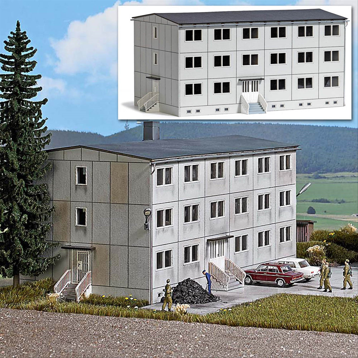 Busch 9607 HO Scale Concrete Barracks Building Kit