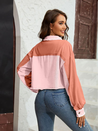 Color Block Crop Jacket with Pockets