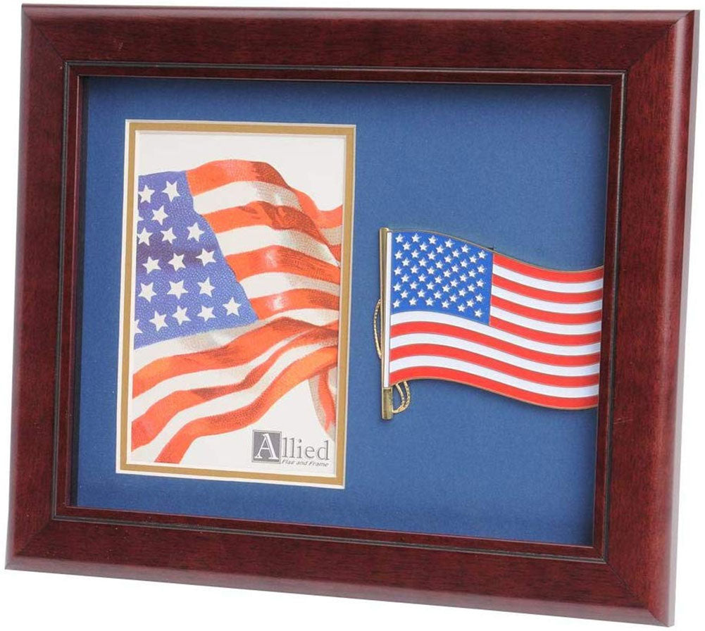 US American Flag Medallion Portrait Picture Frame - 4 x 6 Picture Opening.