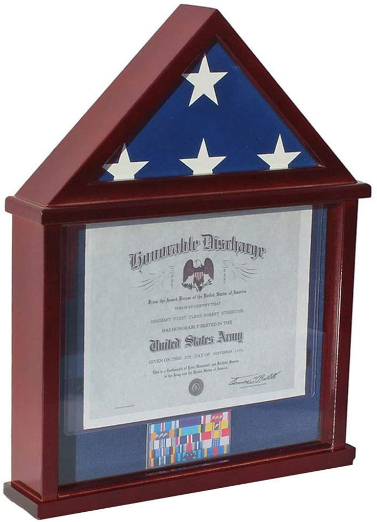Flag Display Case Shadow Box Frame for 3'x5' Flown Flag (Not for a Casket Draped Flag),Mahogany Finish