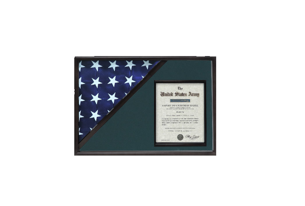 Shadow box for 5' x 9.5' flag with 8.5 x 11 Document holder, Black Finish