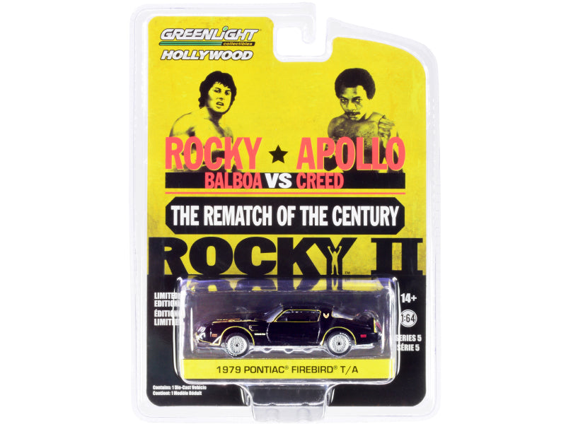 1979 Pontiac Firebird Trans Am T/A Black with Hood Bird "Rocky II" (1979) Movie "Hollywood Series" Release 5 1/64 Diecast Model Car by Greenlight  free shipping USA