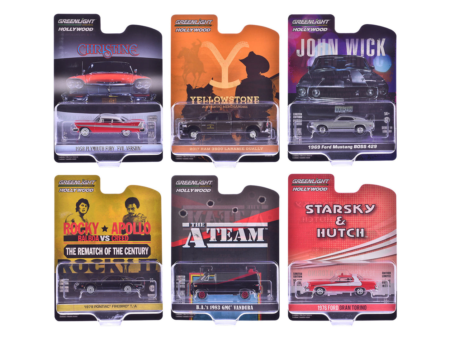 "Hollywood Greatest Hits" (2024) Set of 6 pieces 1/64 Diecast Model Cars by Greenlight  free shipping USA