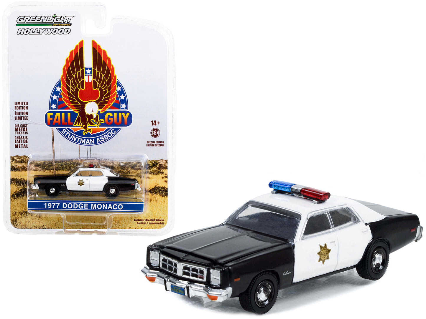 1977 Dodge Monaco Police Black and White "County Sheriff's Department" "Fall Guy Stuntman Association" Hollywood Special Edition 1/64 Diecast Model Car by Greenlight  free shipping USA