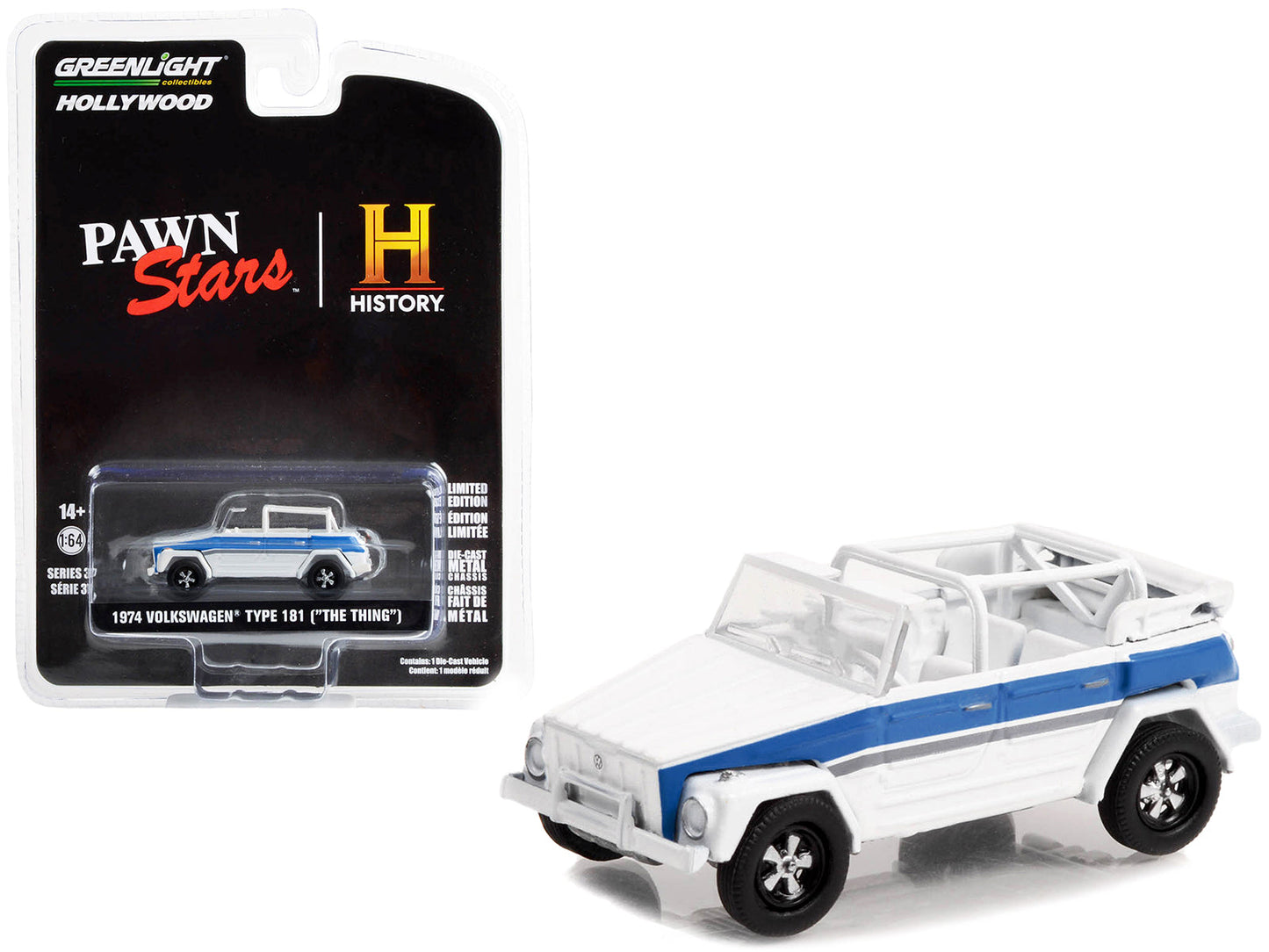 1974 Volkswagen Thing (Type 181) White with Blue Stripes "Pawn Stars" (2009-Current) TV Series "Hollywood Series" Release 37 1/64 Diecast Model Car by Greenlight  free shipping USA