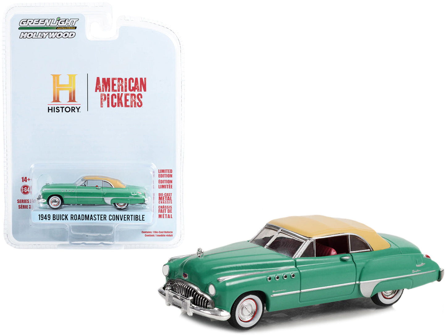 1949 Buick Roadmaster Convertible Green with Tan Soft Top "American Pickers" (2010-Current) TV Series "Hollywood Series" Release 37 1/64 Diecast Model Car by Greenlight  free shipping USA