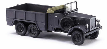 Busch 80031 HO Scale Unit Diesel Low-Side 3-Axle Truck w/Open Bed - Assembled -- Black, Beige