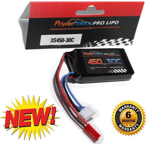 Powerhobby 3S 11.1V 450mAh 30C Lipo Battery Soft Case 3-Cell w JST Connector