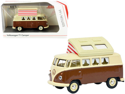 Volkswagen T1 Camper Bus with Pop-Top Roof Brown and Cream 1/64 Diecast Model by Schuco  free shipping USA