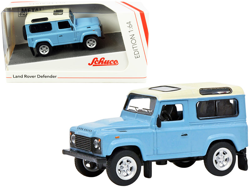 Land Rover Defender Light Blue with Cream Top 1/64 Diecast Model Car by Schuco  free shipping USA